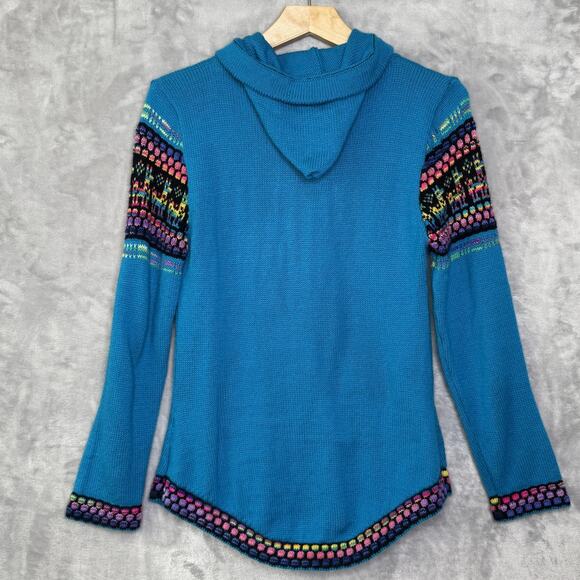 Alpaca Connection Sweater Womens Medium Blue Hooded Zip Llama Knit Cardigan - Picture 2 of 10